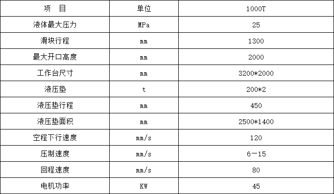 1000噸汽車配件拉伸液壓機參數 1000噸汽車配件拉伸液壓機參數